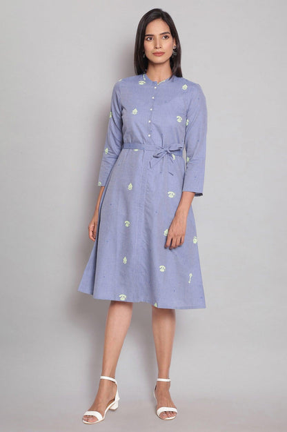 Chambray Blue A-line Shirt Dress - wforwoman