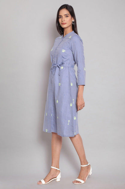 Chambray Blue A-line Shirt Dress - wforwoman