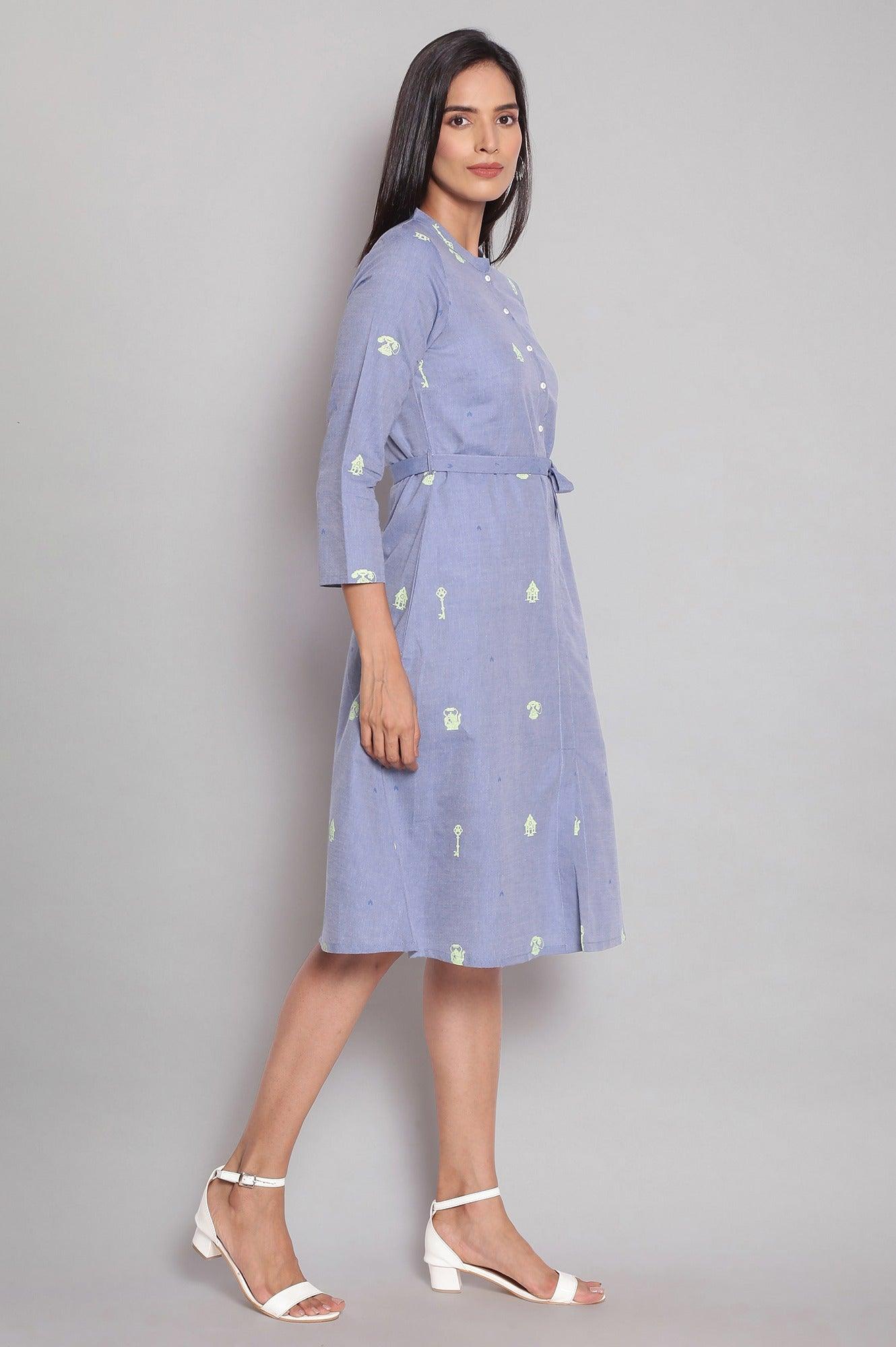 Chambray Blue A-line Shirt Dress - wforwoman