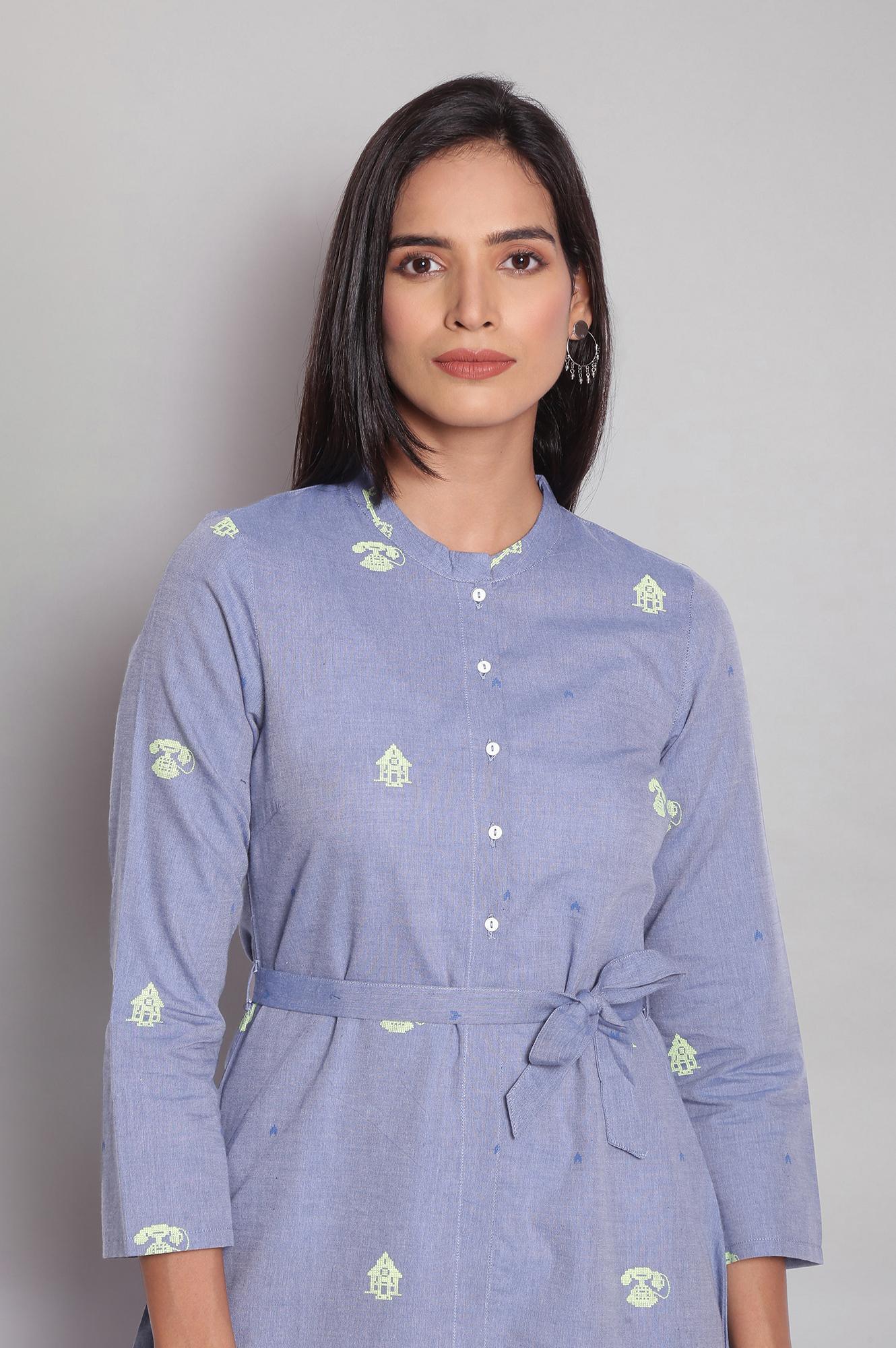 Chambray Blue A-line Shirt Dress - wforwoman