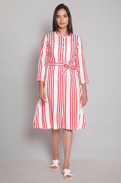 Ecru and Red Stripe Print kurta - wforwoman