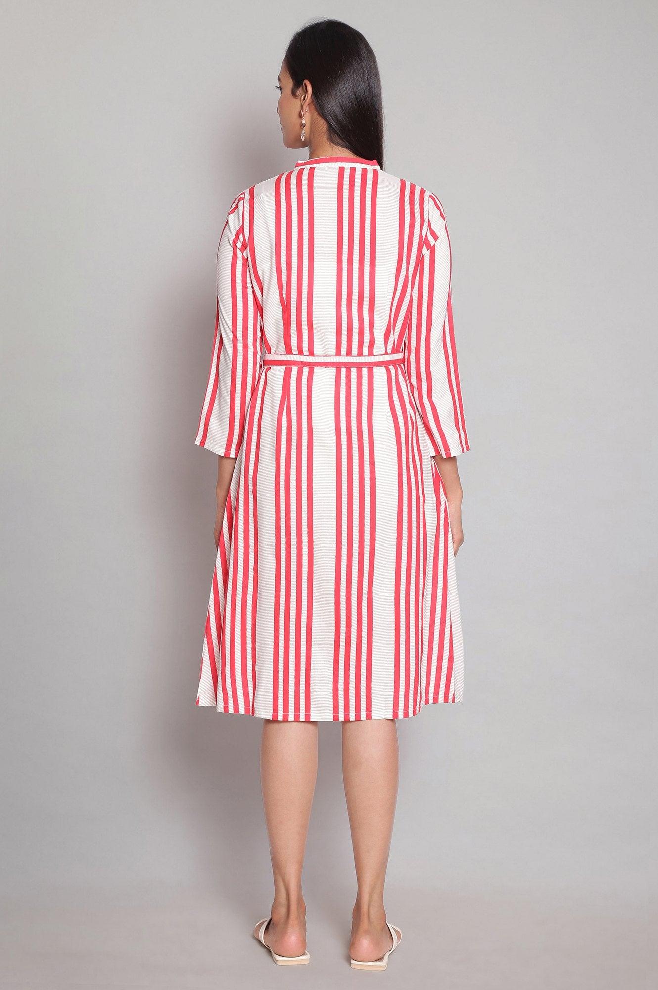 Ecru and Red Stripe Print kurta - wforwoman