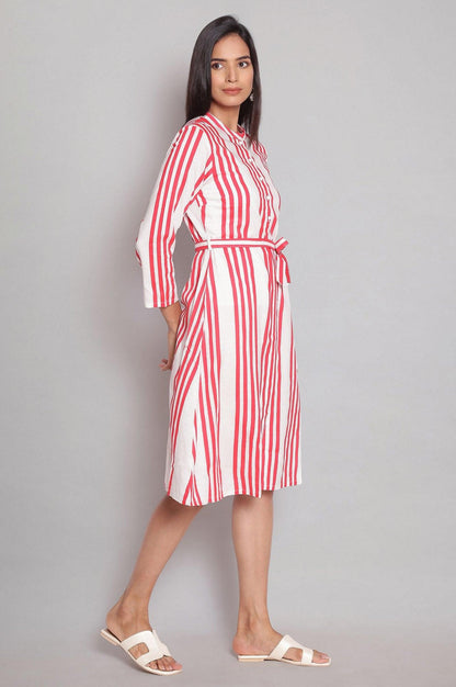 Ecru and Red Stripe Print kurta - wforwoman