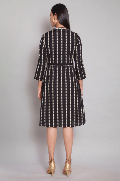 Black Printed Dobby Shirt Dress - wforwoman