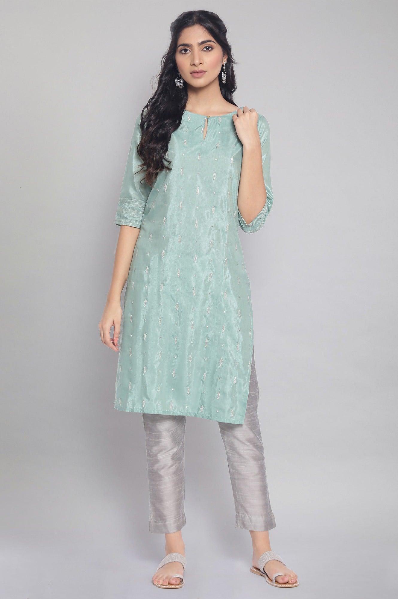 Light Teal Festive kurta - wforwoman