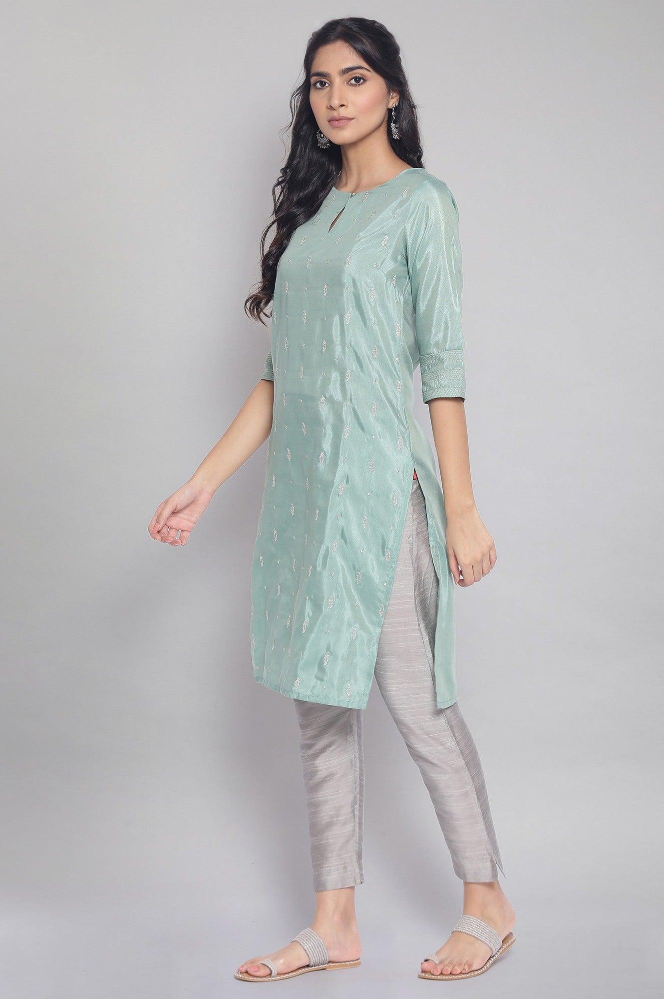 Light Teal Festive kurta - wforwoman