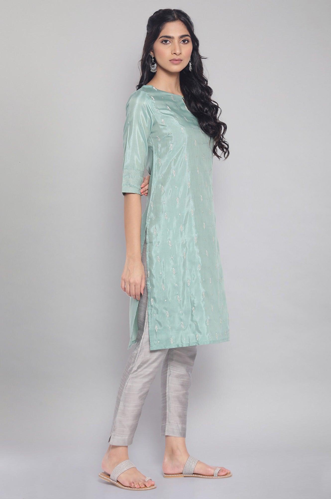 Light Teal Festive kurta - wforwoman