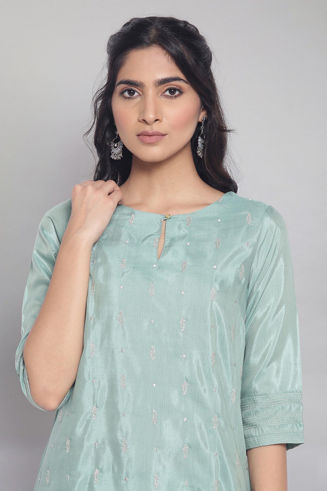 Light Teal Festive kurta - wforwoman