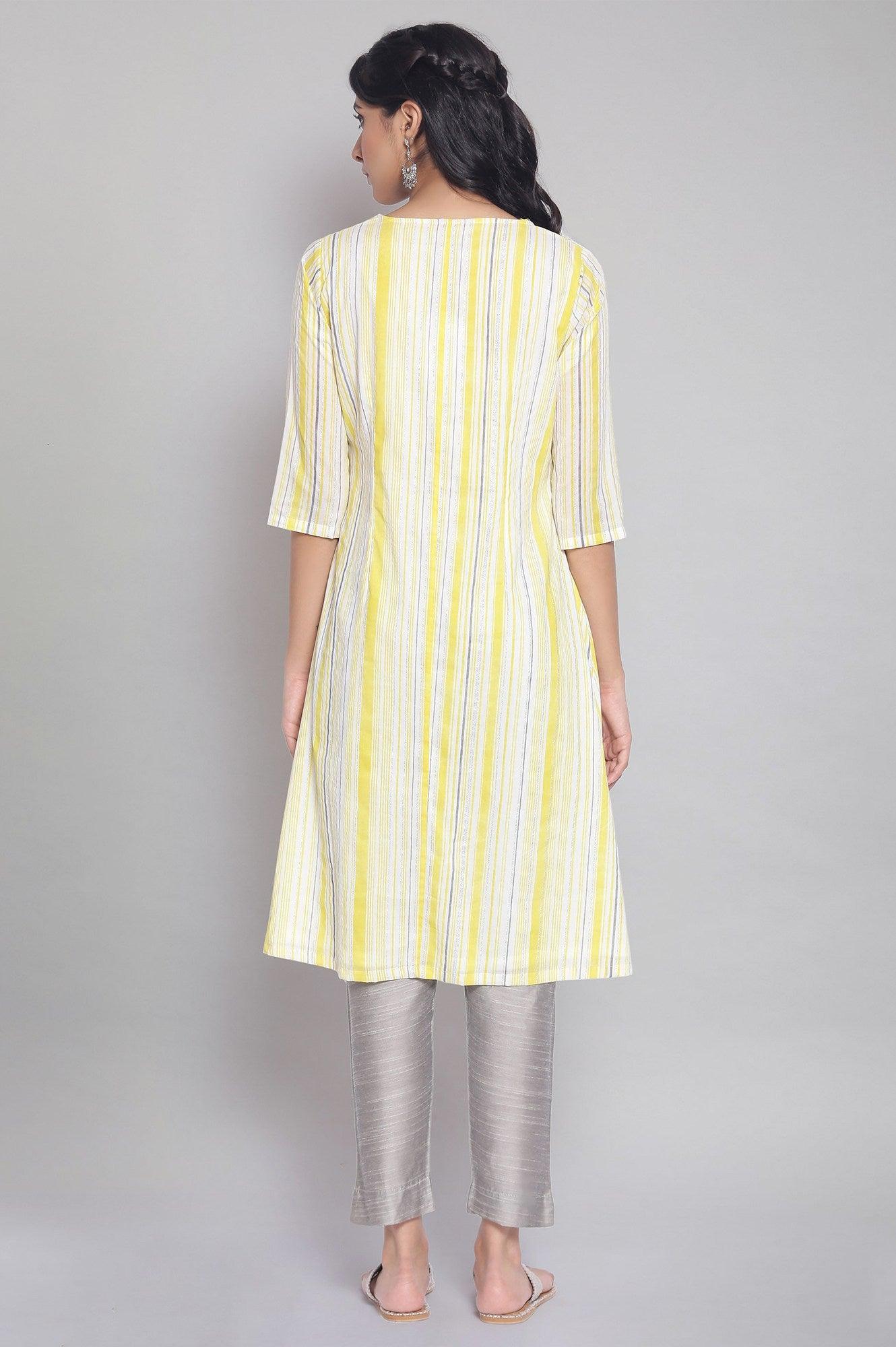 Light Yellow Stripe Printed kurta - wforwoman
