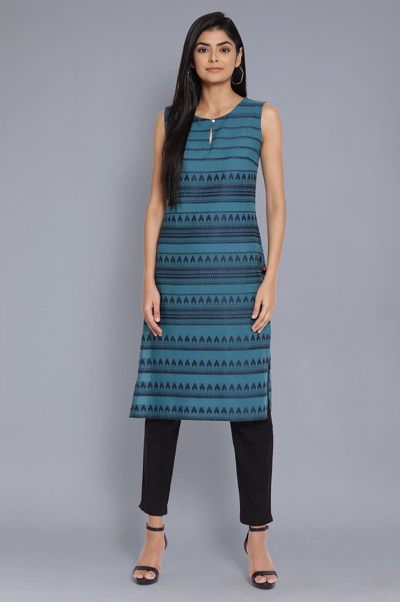 Dark Teal Dobby A-line kurta