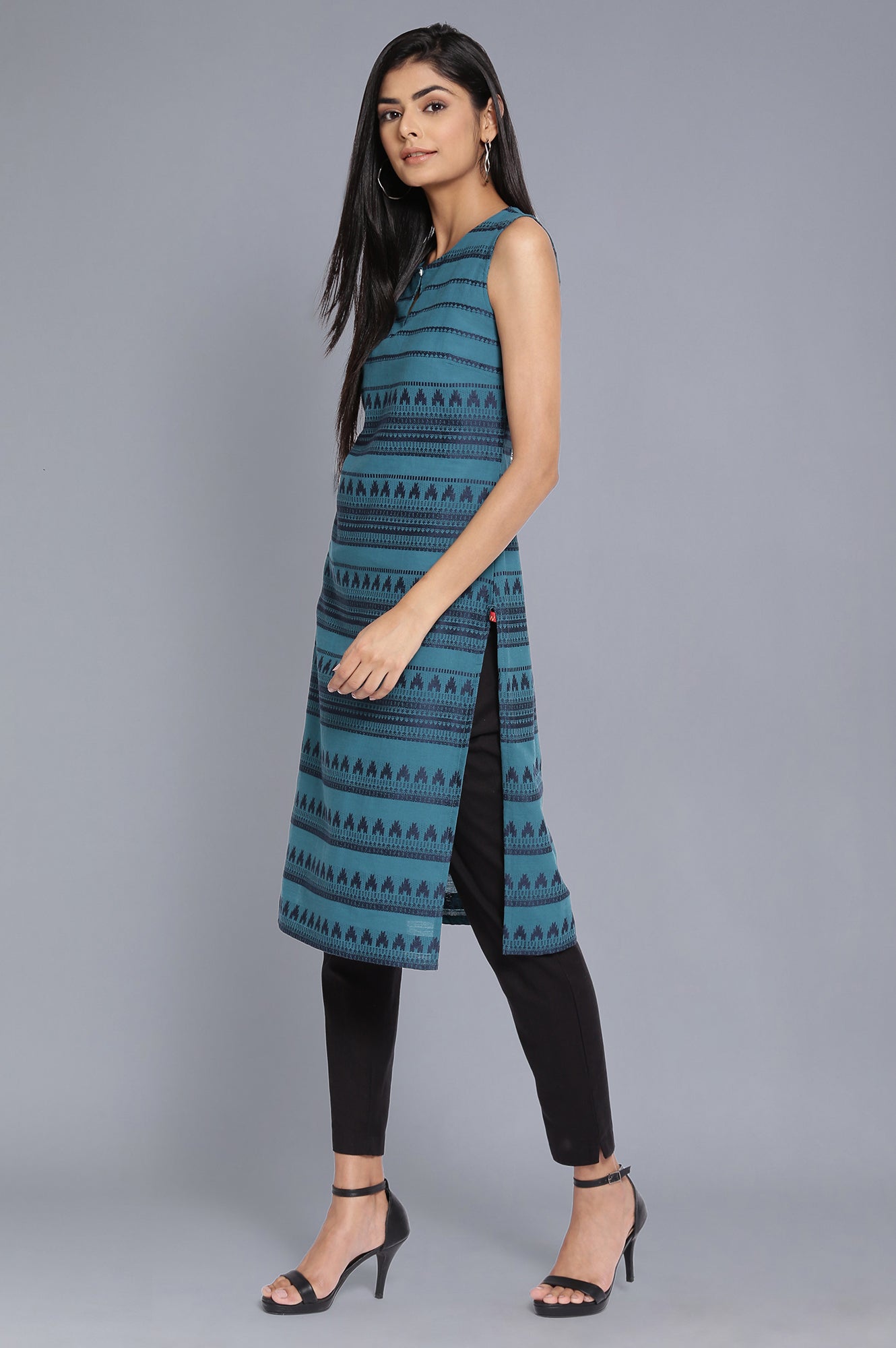 Dark Teal Dobby A-line kurta