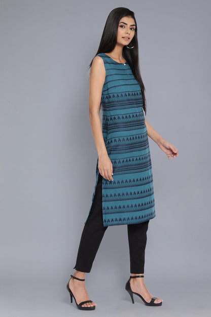 Dark Teal Dobby A-line kurta