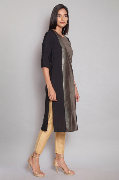 Black American Crepe Placement Print kurta