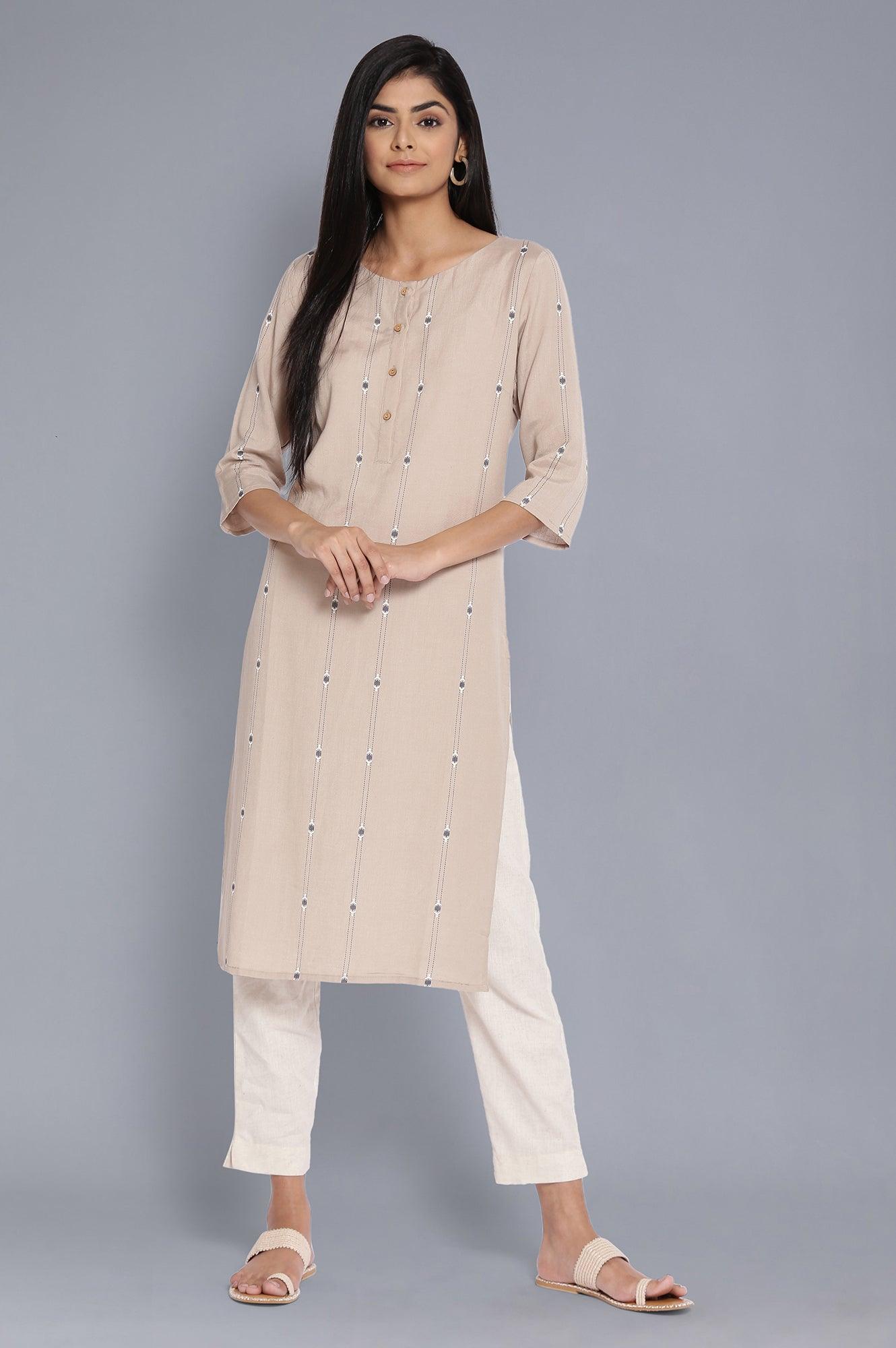 Beige Printed Casaul kurta - wforwoman