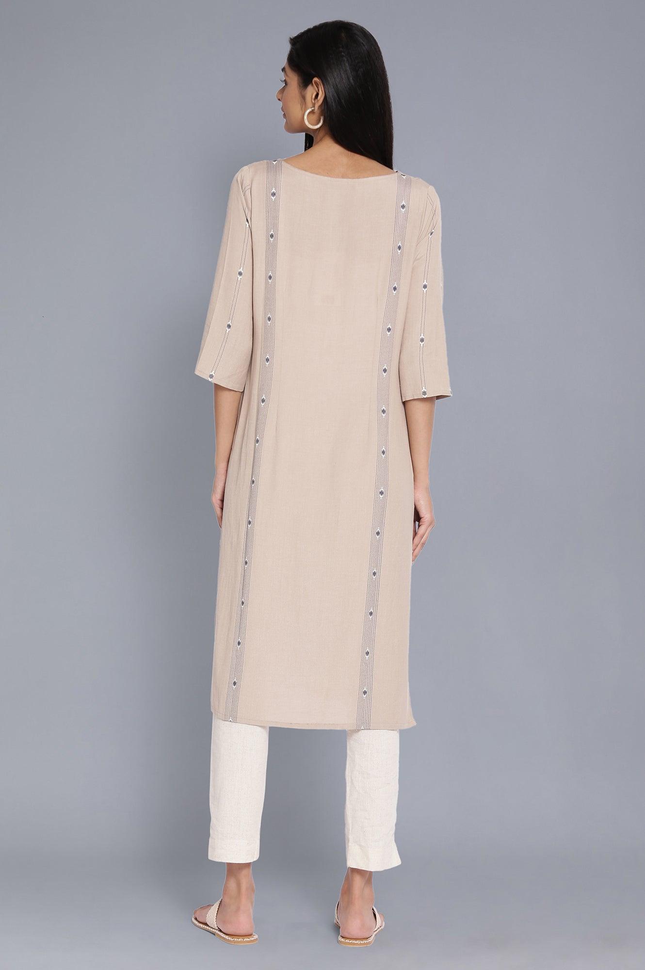 Beige Printed Casaul kurta - wforwoman