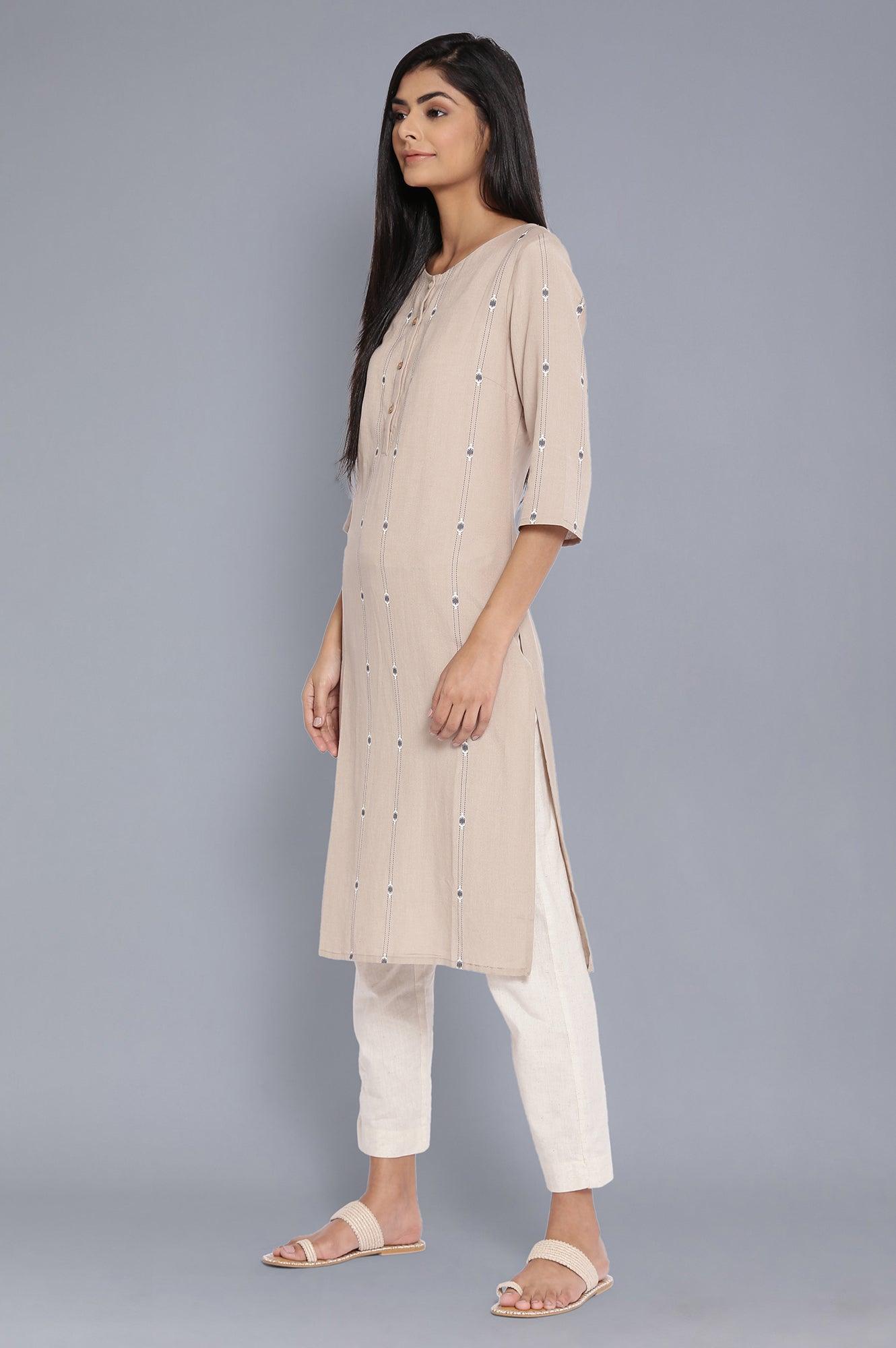 Beige Printed Casaul kurta - wforwoman