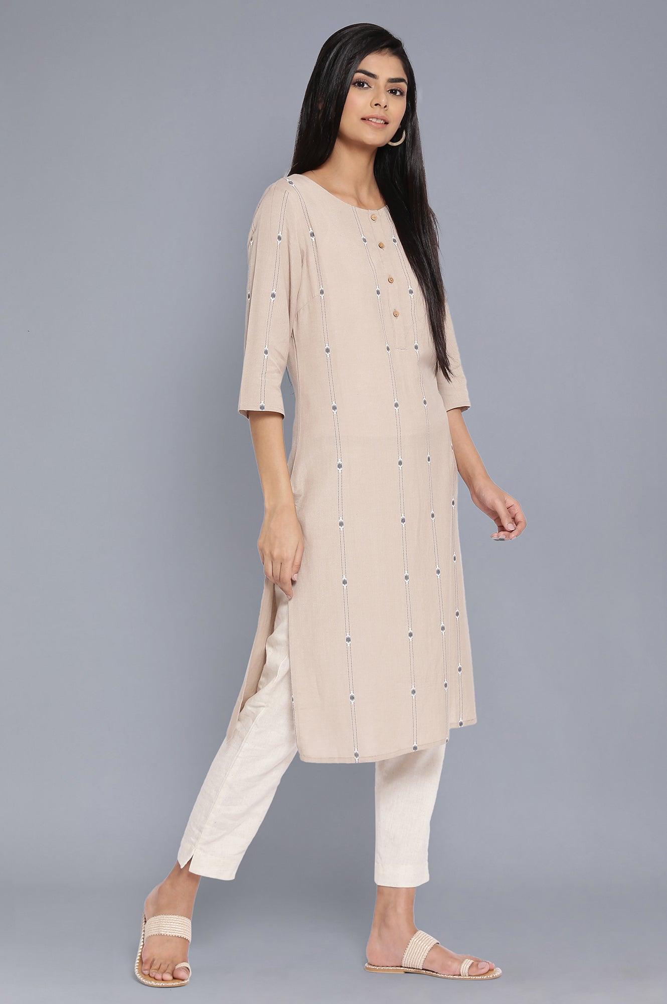 Beige Printed Casaul kurta - wforwoman