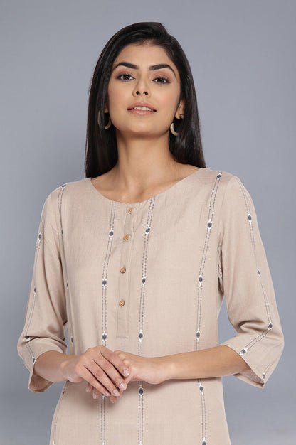 Beige Printed Casaul kurta - wforwoman