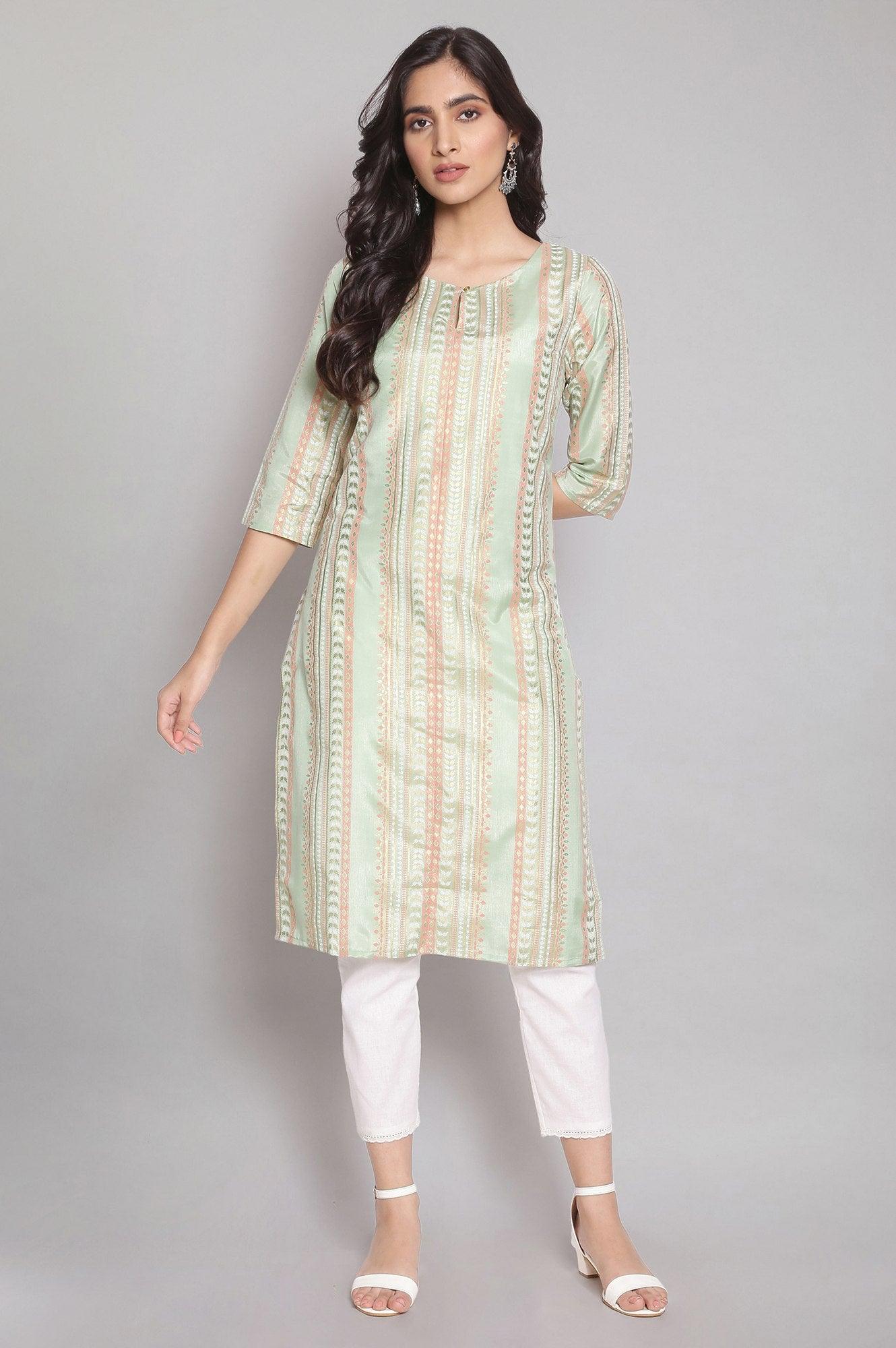 Sap Green Gold Foil Print kurta - wforwoman