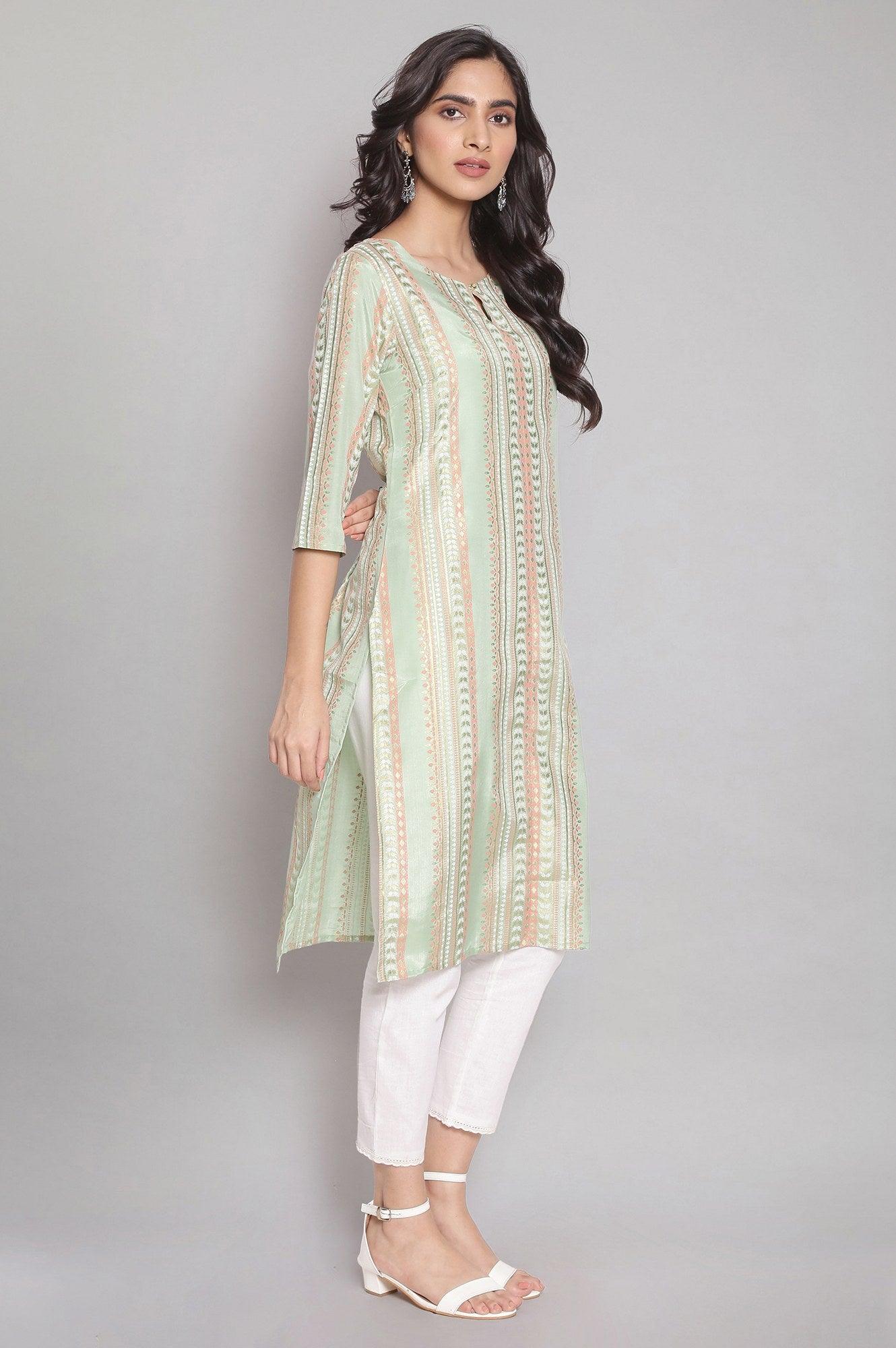 Sap Green Gold Foil Print kurta - wforwoman