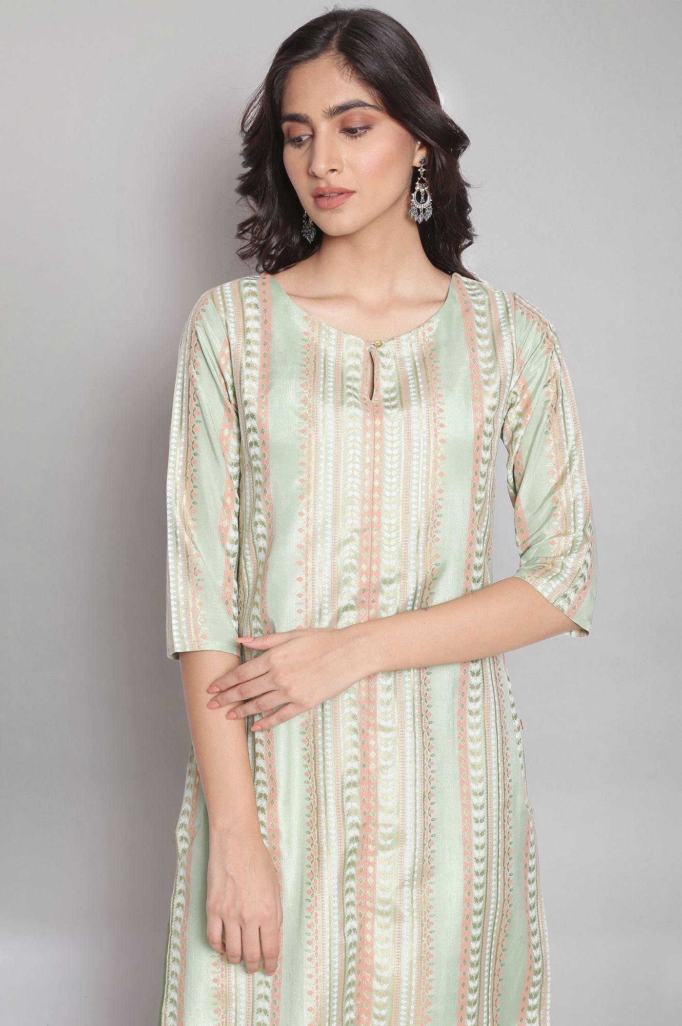 Sap Green Gold Foil Print kurta - wforwoman