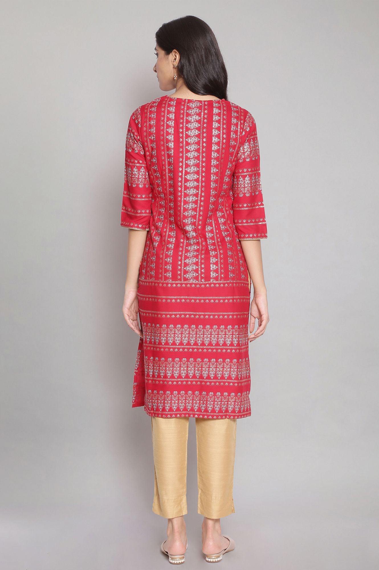 Red Geometric Print kurta - wforwoman