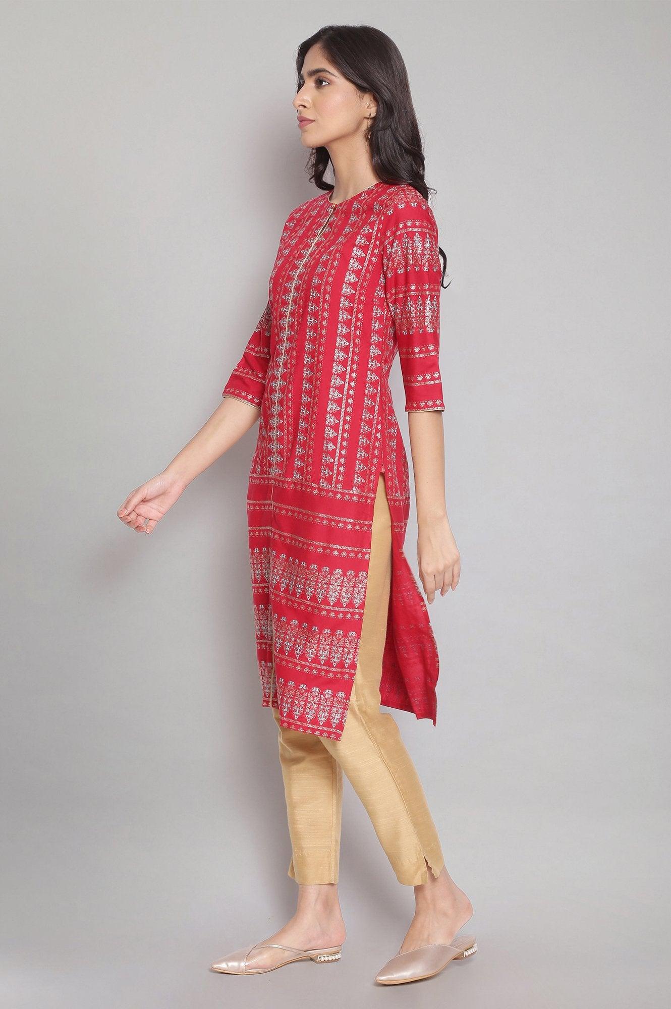 Red Geometric Print kurta - wforwoman