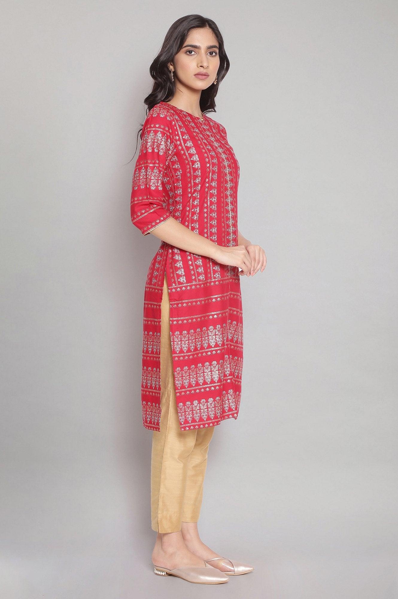 Red Geometric Print kurta - wforwoman