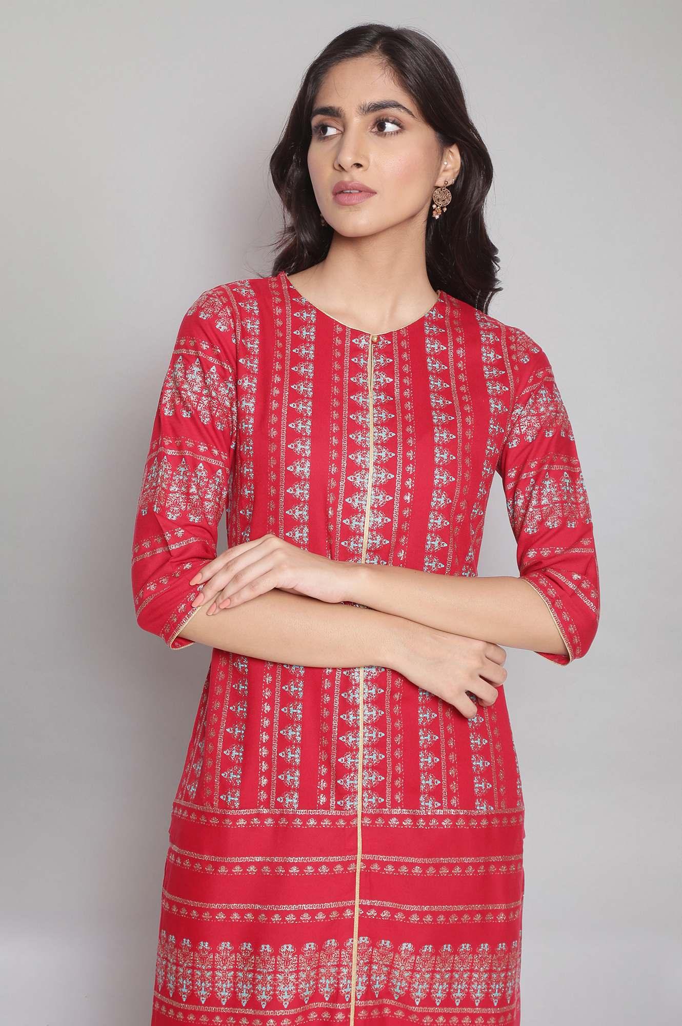 Red Geometric Print kurta - wforwoman