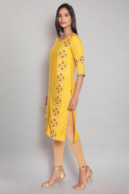 Yellow Straight Floral Print kurta - wforwoman