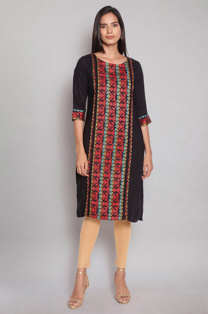 Black Yarn-Dyed Round Neck kurta