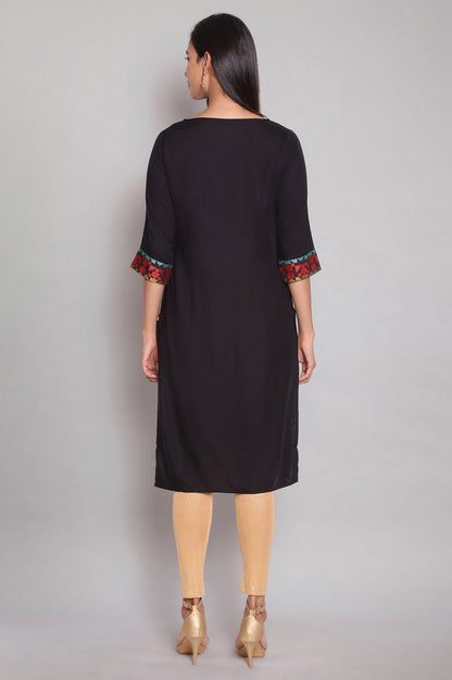 Black Yarn-Dyed Round Neck kurta