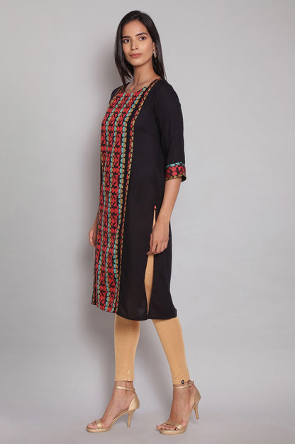 Black Yarn-Dyed Round Neck kurta