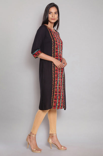 Black Yarn-Dyed Round Neck kurta