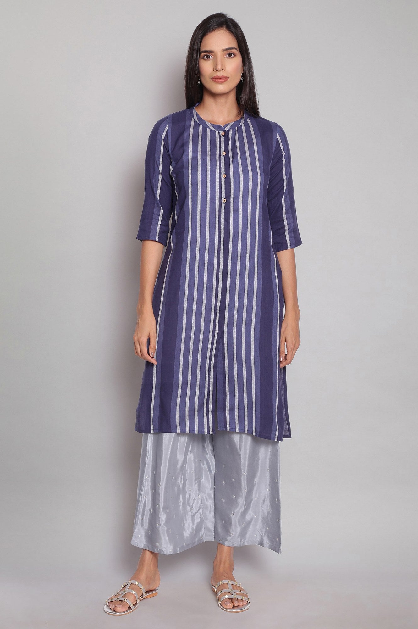 Blue Yarn Dyed Stripe Print kurta