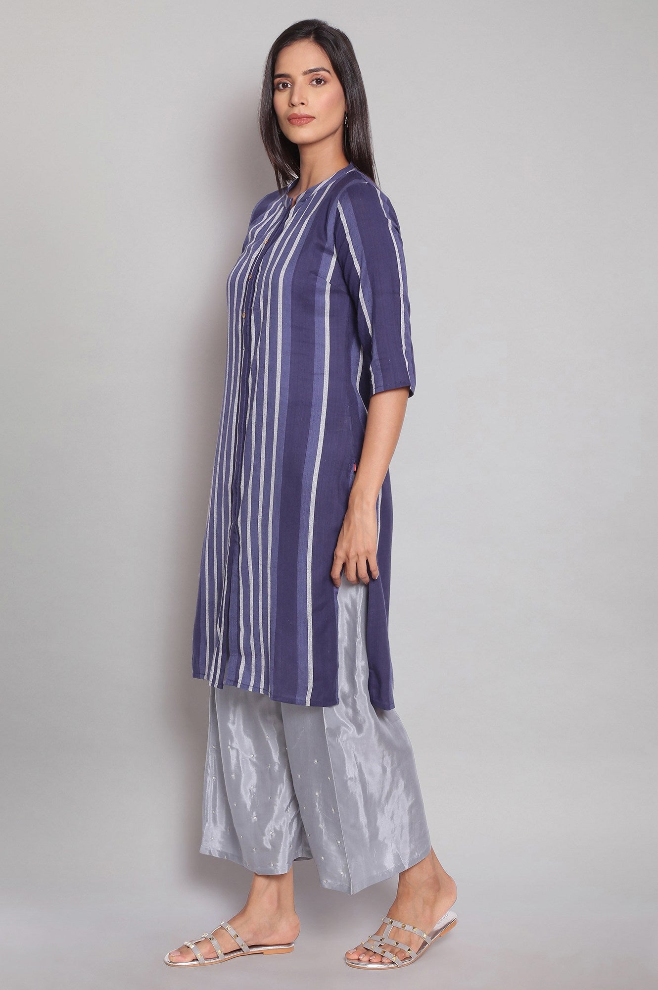 Blue Yarn Dyed Stripe Print kurta