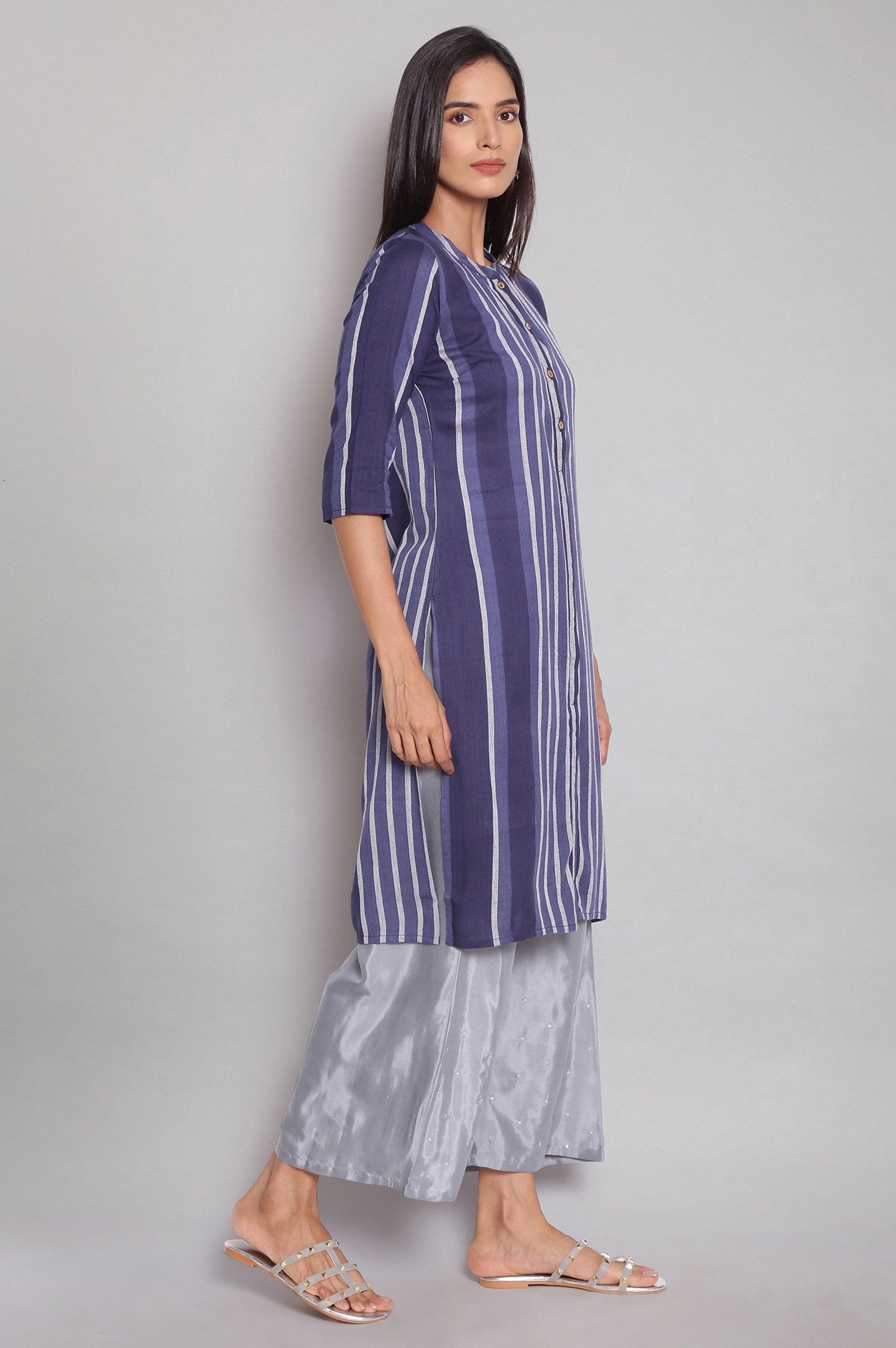 Blue Yarn Dyed Stripe Print kurta