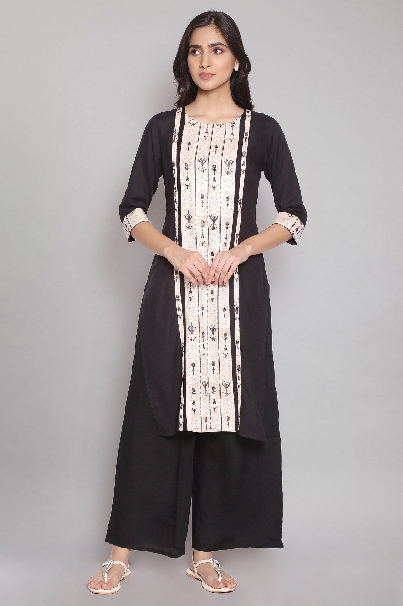 Black kurta with Pink Dobby