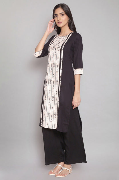 Black kurta with Pink Dobby