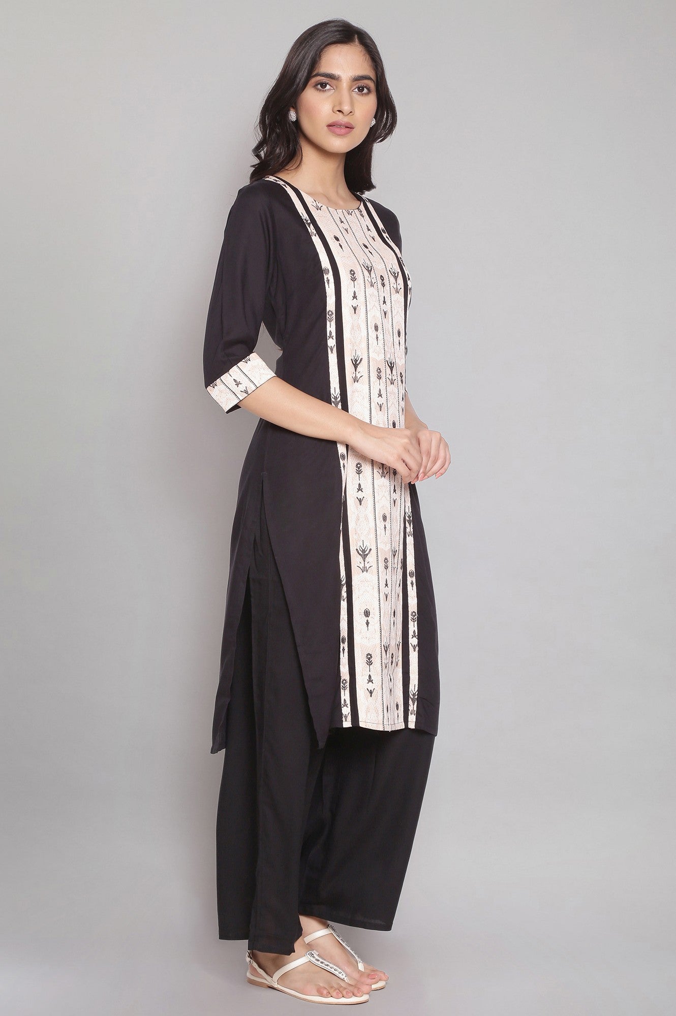 Black kurta with Pink Dobby