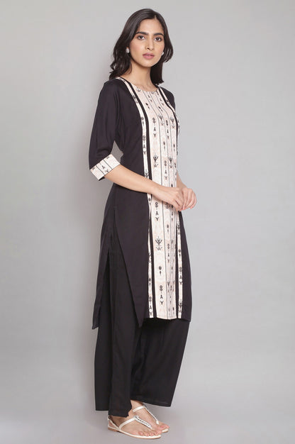 Black kurta with Pink Dobby