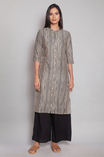 Beige and Black Stripe Print Dress