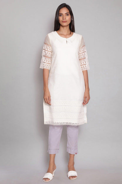 Ecru Brasso Fabric kurta In Round Neck - wforwoman