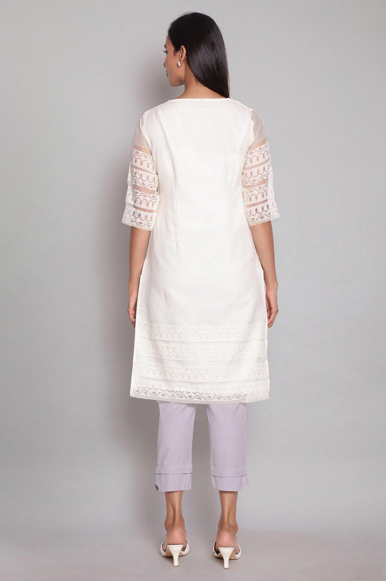 Ecru Brasso Fabric kurta In Round Neck - wforwoman