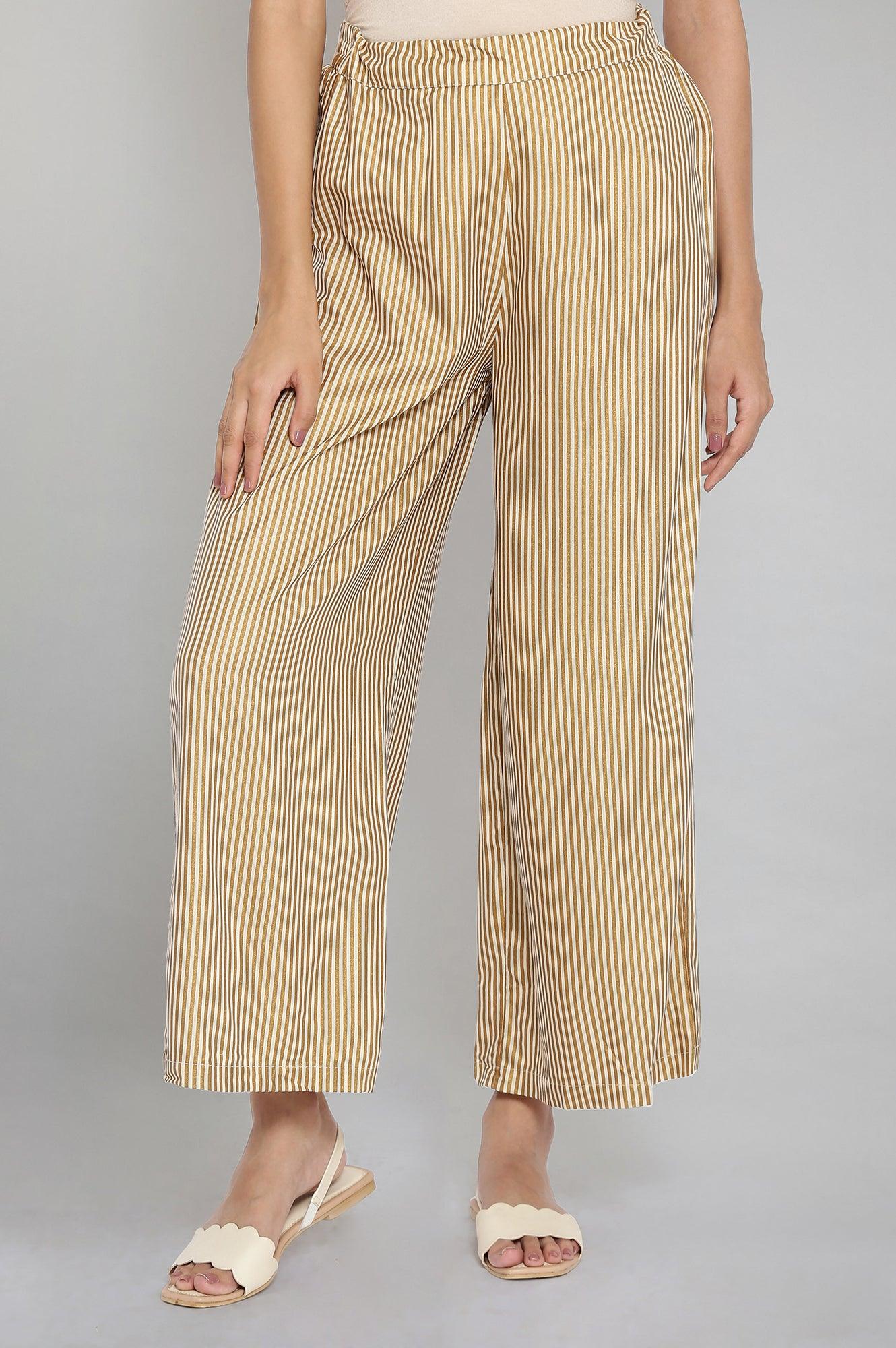 Brown Stripe Printed Parallel Pants - wforwoman