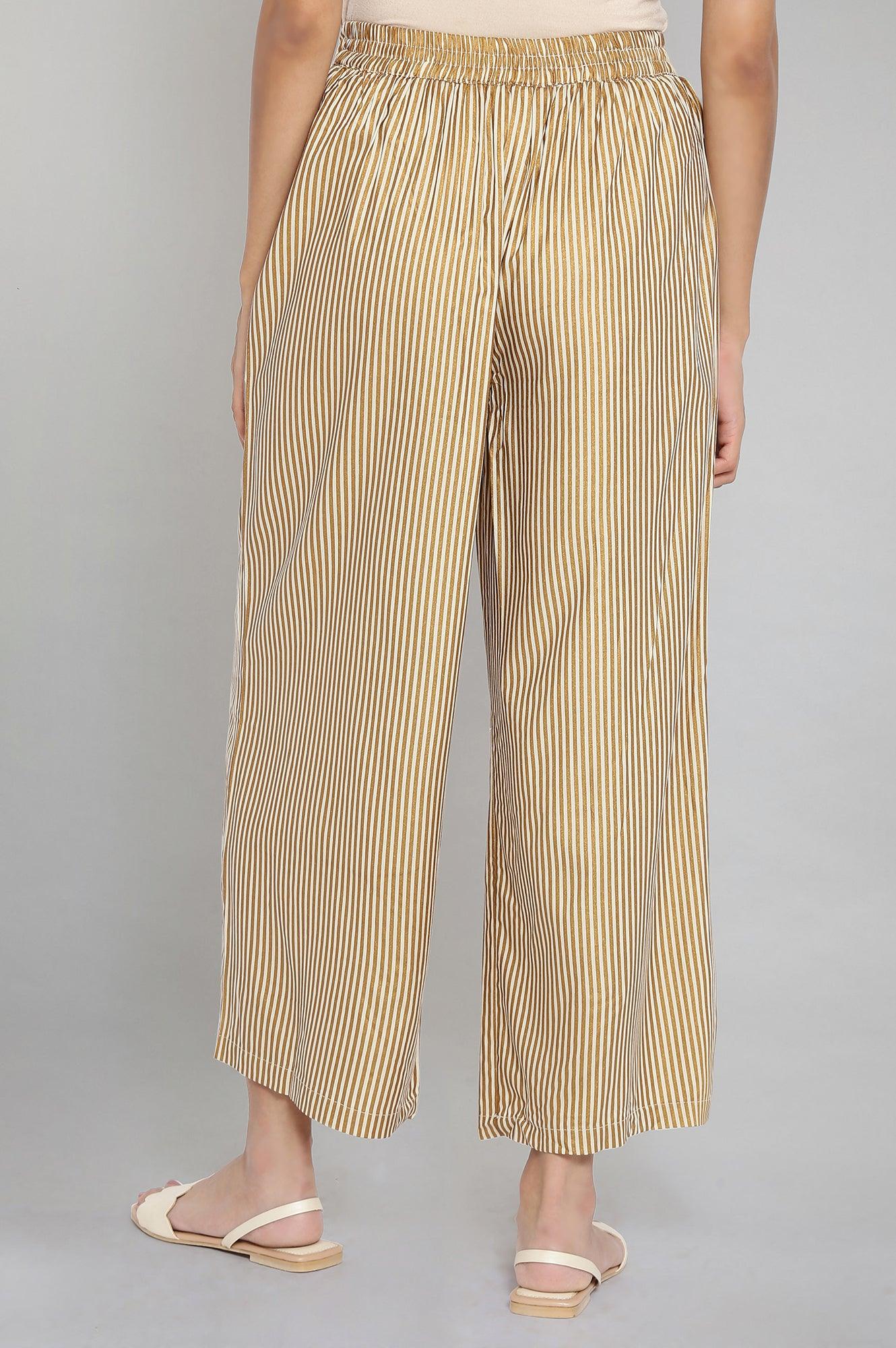 Brown Stripe Printed Parallel Pants - wforwoman