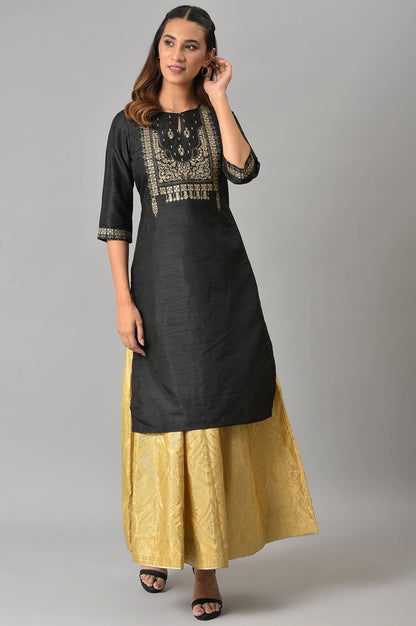 Black Solid Festive kurta with Metallic Embroidery