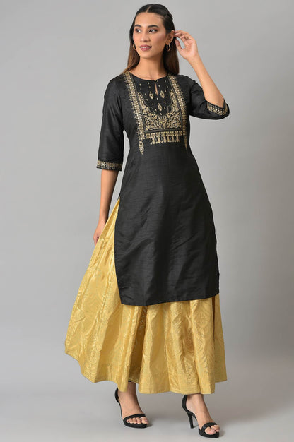 Black Solid Festive kurta with Metallic Embroidery