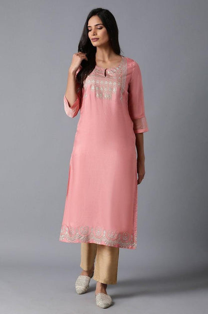 Peach Glitter Printed kurta - wforwoman