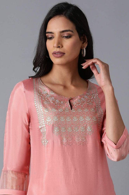 Peach Glitter Printed kurta - wforwoman